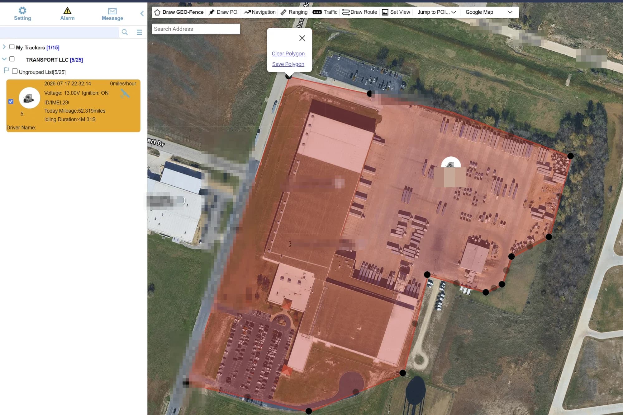 Horus platform: drawing a geofence polygon around a distribution yard